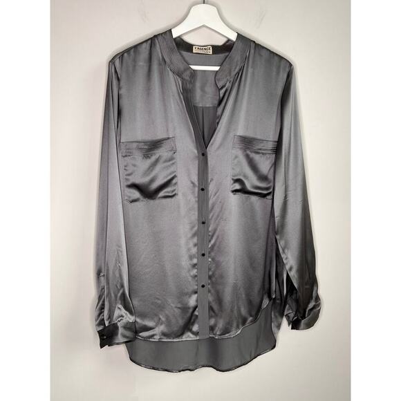 L'Agence x INTERMIX Silk Long Sleeve V-Neck Button-Up Shirt Gray Women's Size 8 - Picture 1 of 9